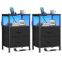 SONGMICS Lot de 2 Tables de Chevet, Multiprise, Éclairage LED Réglable | Lot de 2 Tables de Nuit, 1 Étagère Ouverte et 2 Tiroirs