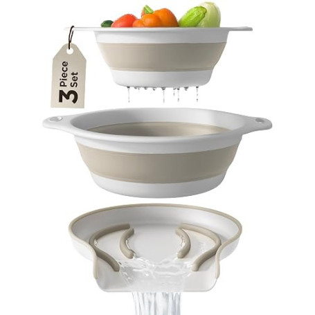 GEVOLI Passoires pliables (lot de 2) – Passoires alimentaires avec base d’égouttage pour évier, idéales pour pâtes, fruits et lé