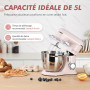 Robot Pâtissier 1300W avec Bol Inox 5L, 10 Vitesses + Pulse, Robot de Cuisine Multifonction avec Fouet, Batteur et Crochet Pétri