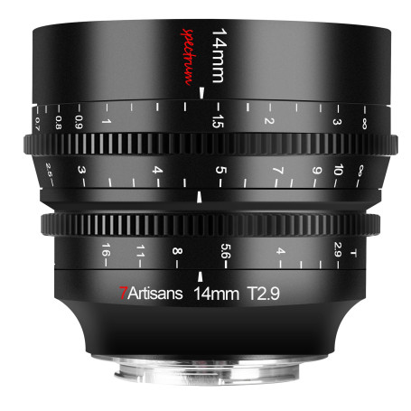7Artisans 14 mm T2.9 Crame Complète 114 ° Lentille Large Angle,Compatible pour Panasonic S1 S1H S5, Leica SL SL2, Noir