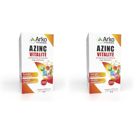 Azinc Vitalité - Réduit la fatigue due au surmenage, soutient les performances intellectuelles, dès 15 ans - 120 gélules (Lot de