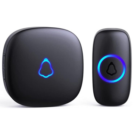 SECRUI Sonnette sans Fil Exterieur Etanche, Doorbell avec 1 Récepteur + 1 Émetteur À Pile, 58 Mélodies Carillon, 5 Niveaux Volum