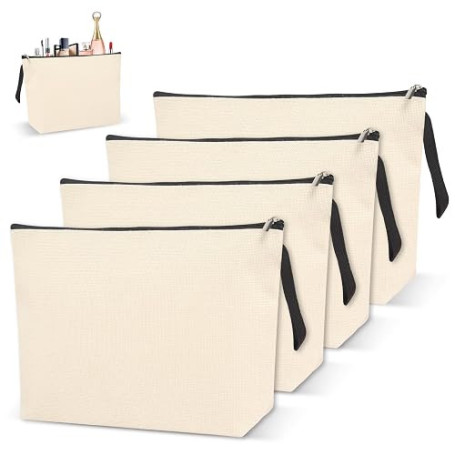 4 Pièces Trousse de Toilette Femme Pochette Tissu Zippée DIY Vierge Toile Trousse de Rangement Trousse Toilette DIY Trousse Infi