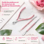 luxwo 3 Pcs Pinces à Cuticules, Coupe-cuticules avec Poussoir (rose) | Coupe Cuticule Ongle en Acier Inoxydable, avec Repousse-c