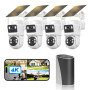 4K Camera Surveillance WiFi Exterieure sans Fil,4 Cam-Kit avec Home Station/Double Objectif/Camera Solaire,360° PTZ Sécurité à D