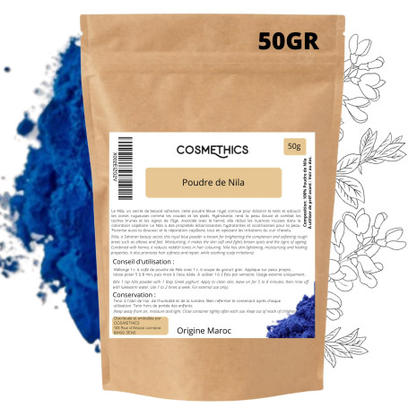 Cosm'Ethics® - Poudre de Nila Bleue 50g – Poudre Naturelle du Maroc pour Soin Visage & Cheveux – Format Découverte – Éclat Teint