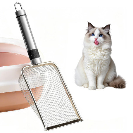 Nokwocy Pelle à litière pour Chat - en métal - avec poignée en Bois - Taille des Pores de 4mm - Pelle pour Chat, Pelle litiere C