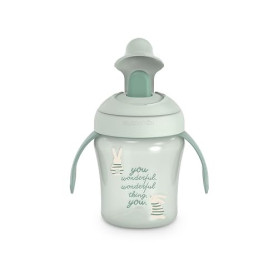 Suavinex, Tasse Apprentissage avec Bec Rigide Anti-Râpage, Tasse Bébé Anti - Fuite, Gobelet Enfant avec Couvercle Rabattable et