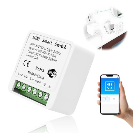 Module Interrupteur WiFi 16A, Relais WiFi Encastrable pour Lumière | Interrupteur Connecté Compatible Alexa Google Home, Contrôl