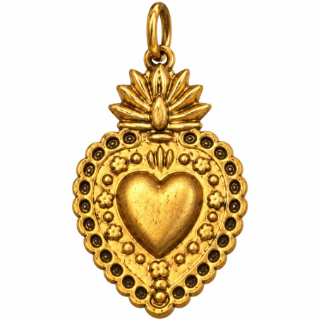 Mini Ex-Voto Cœur en Laiton Doré – Décoration Artisanale Vintage à Suspendre, Petit Cœur Ornemental au Style Baroque et Bohème, 
