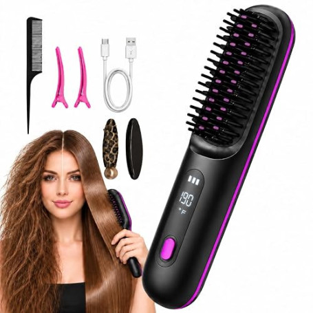 Brosse lissante sans fil,ion négatif chauffante,Créez Coiffure Raffinée | 5600mAh 3RéGlages De TempéRature160-200°,Créez Coiffan