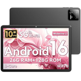 Tablette 10 Pouces, Tablette Android 16, Unisoc T606 CPU, 26 GO RAM + 128 GO ROM + 1 TO TF, Écran HD IPS 1280x800, Batterie 7000