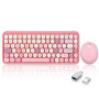 Perixx PERIDUO-713 Ensemble Souris et Mini Clavier sans Fil 2,4 GHz, Touches Rondes Style rétro, pour PC et Tablette, Rose Paste