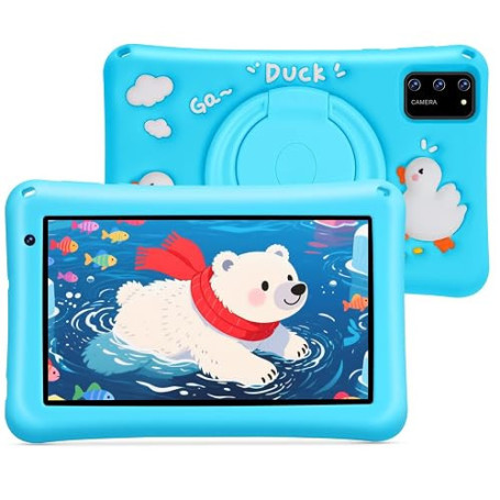 Tablette Enfants 7 Pouces, Android 13, 8Go RAM 64Go ROM, Tablette Tactile Octa-Core, 5MP+8MP Caméra HD, Contrôle Parental, Houss