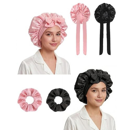 lulir Lot de 2 Bonnet Satin Cheveux Nuit, Bonnet en Satin | pour Femmes Cheveux Longs Bouclés, Doux Respirant, Large Bande Ajust
