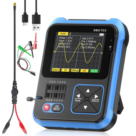 DSO-TC3 - Oscilloscope numérique 3 en 1 - Multimètre portable - Testeur de transistors - Générateur de signal - Bande passante 5