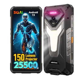Ulefone Armor 34 Pro Plus IA Smartphone Incassable 5G, 25500mAh Téléphone Portable avec 150-lumens Projecteur, 32Go+512Go Dimens