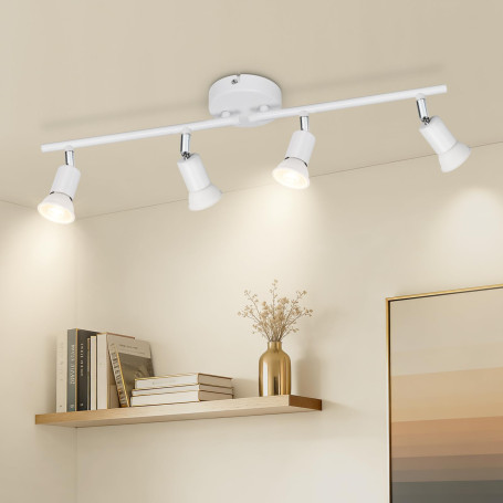 Ketom Plafonnier LED 4 Spots Blanc, Éclairage de Plafond GU10 Moderne | Barre de Spots, Lumiere Plafond Orientable Intérieur pou