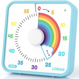 LIORQUE Grand Minuteur Visuel 19cm Aimante, Silencieux sans Tic-Tac | 60 Minutos, Son-Lumière-Vibration, 3 Niveaux Volume, Suppo