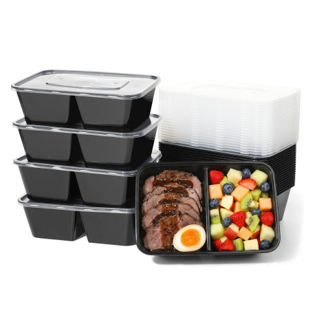 Jogoico 25 Pièces Meal Prep Containers 750ml Plastique 2 Compartiment Boite | Réutilisables Boite Alimentaire avec Couvercles Bo