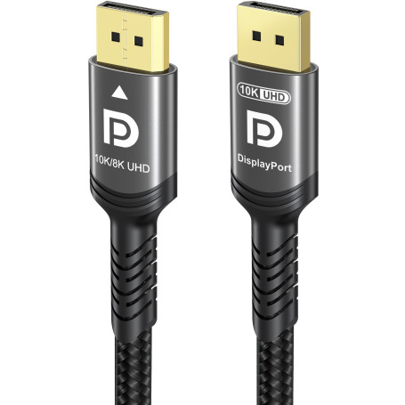 Ubluker 10K 8K 4K Câble DisplayPort 2.1 54Gbps 2M, Certifié Câble DP vers DP 4K 240Hz 165Hz 144Hz 120Hz 10K 8K 60Hz Nylon Tressé