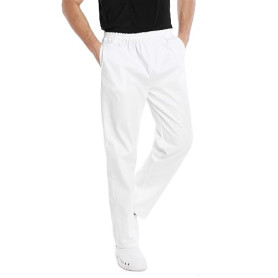 WWOO Homme Pantalon de Travail Blanc Pur Pantalons Taille Elastique pour Coton Opaque